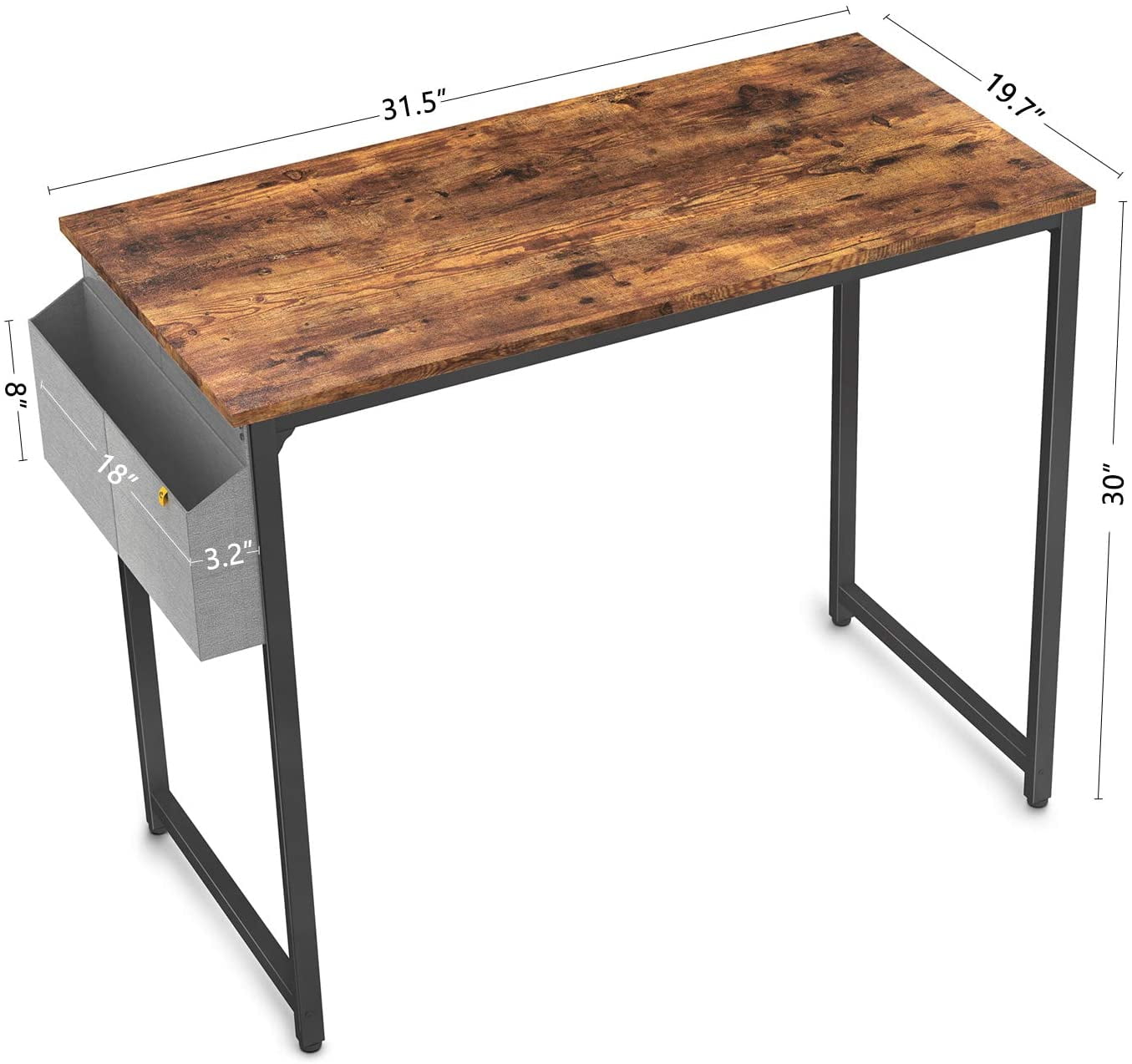 Black Metal Frame Industrial Simple Style PC Desk Rustic CubiCubi Computer Desk 40 Study Writing Table for Home Office 