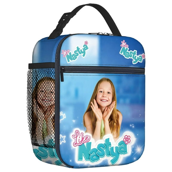 For Like Nastya Themed Insulated Lunch Bag – Reusable Water Resistant Cooler Tote, with Mesh Side Pocket and Zipper, Lunch Box Size 8.66x4.33x10.24 Inch Suitable for Camping, Trips, Picnics