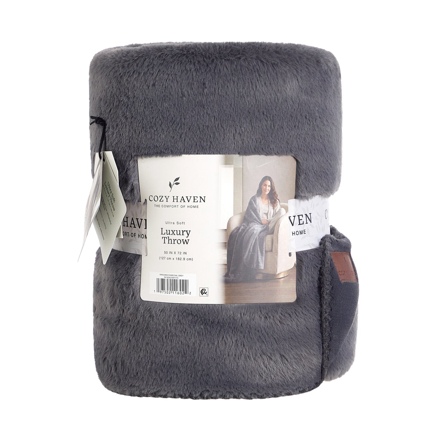 Cozy Haven Luxury Reversible Faux Fur to Plush Oversized Couch Throw Blanket, Grey, 50 x 72 in