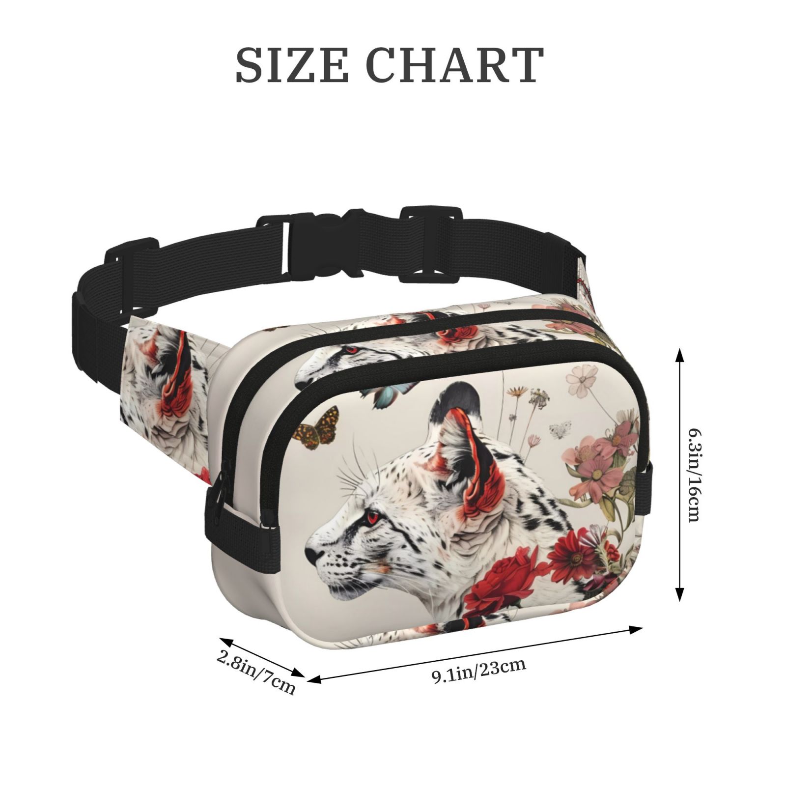 Picia Floral Leopard Butterflies Print Square Double-Layer Waist Bag Mini Adjustable Waist Belt Bag Exercise Running Travel Hiking