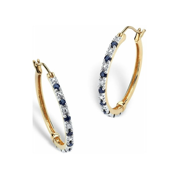 PalmBeach Jewelry .82 TCW Genuine Midnight Blue Sapphire Hoop Earrings in 18k Gold-plated Sterling Silver (1")