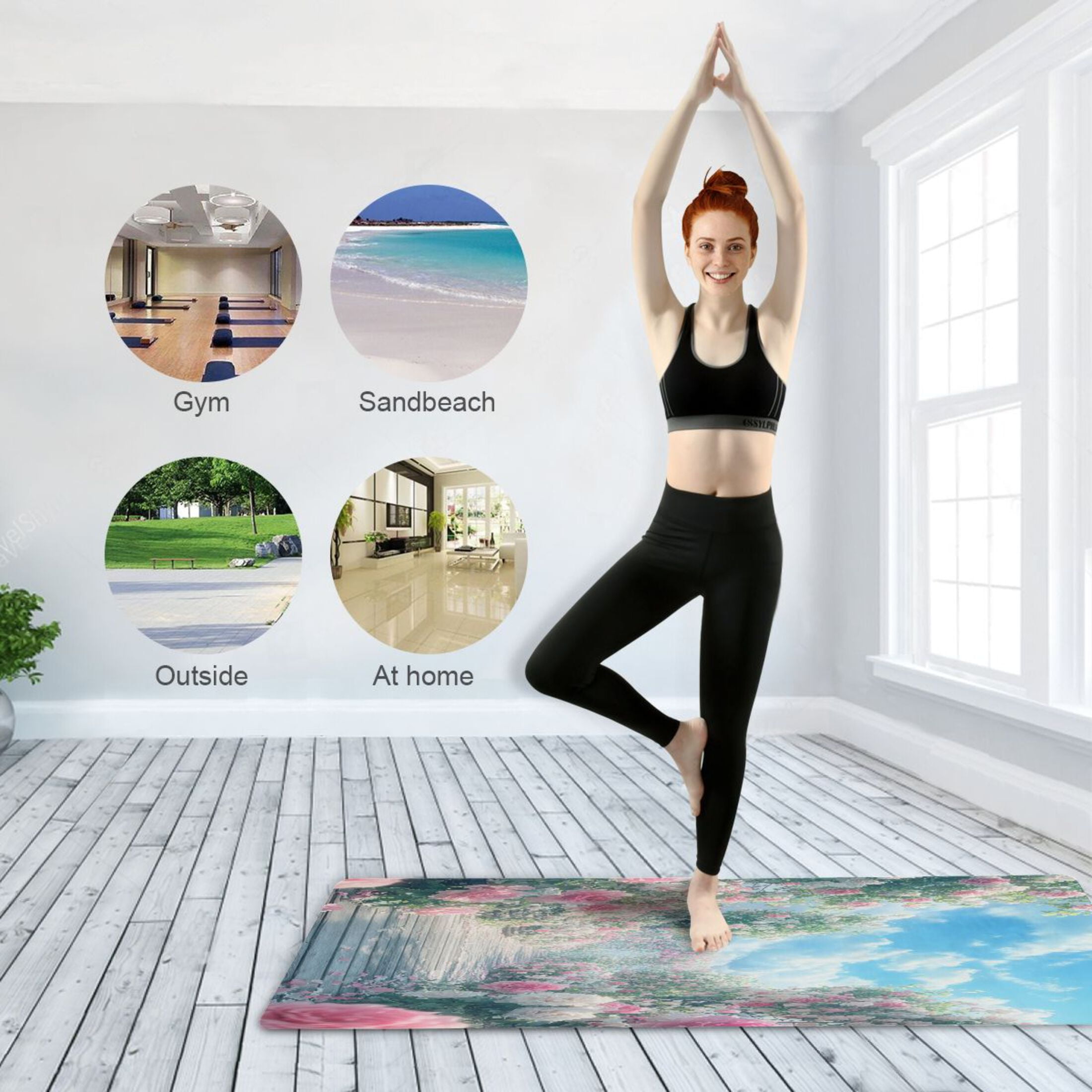 BZSMCE Yoga Mat Women Blooming Pink Rose Fitness Mat
