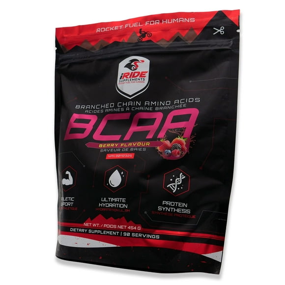iRide Supplements - Branched Chain Amino Acids BCAA Protein Powder, Berry Flavour - Ideal for Hydration, Boosts Energy, Enhanced Performance, Endurance and Metabolism - Athlete Supports - 90 Servings