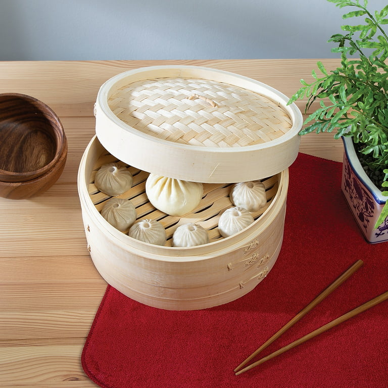 Gerich Steamer Basket Bamboo with Stainless Steel Ring Set Food Steamer,  Soul Kitchen Bamboo Steamer Basket for Bao Buns