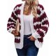 thumbnail image 3 of Suéter de Invierno de Punto Holgado con Rayas y Mangas Farol para Mujer, Moda de Otoño Rojo Vino y L, 3 of 10