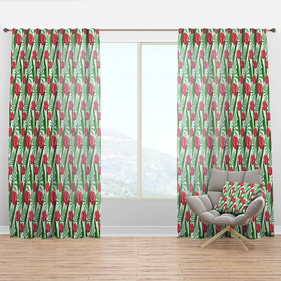 Designart 'Tropical Bright Mood XI' Floral Red Sheer Curtain Panel