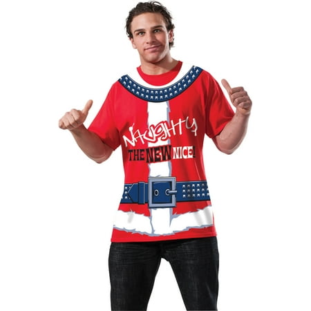 Adult Mens Christmas Naughty Santa Printed T-shirt Suit Shirt