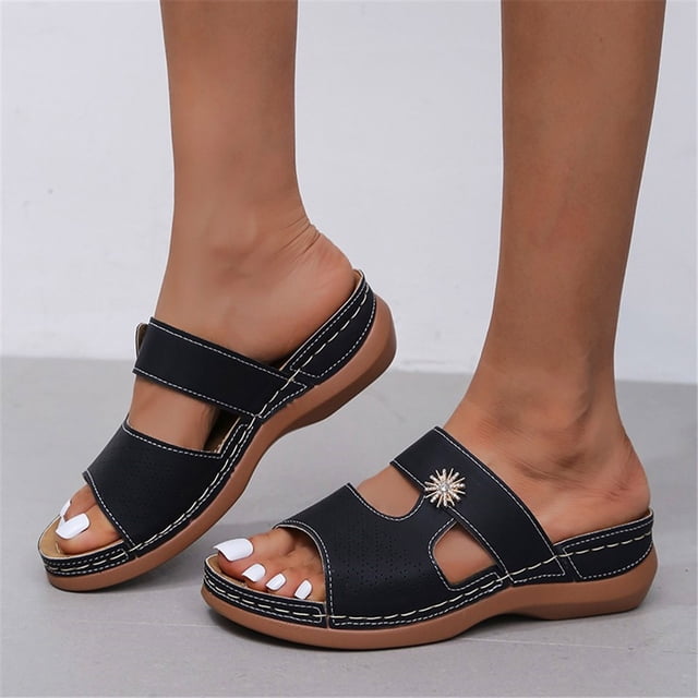 Zapatos de mujer Sandalias de tacón bajo de mujer con diamantes de imitación de color sólido Chanclas de moda Wmkox8yii hj789