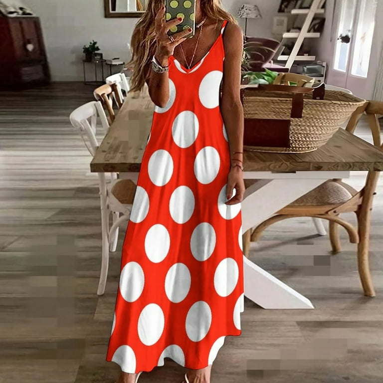 Big polka dots red white modern trendy pattern Sleeveless Dress Women's  skirt evening dress women - Walmart.com