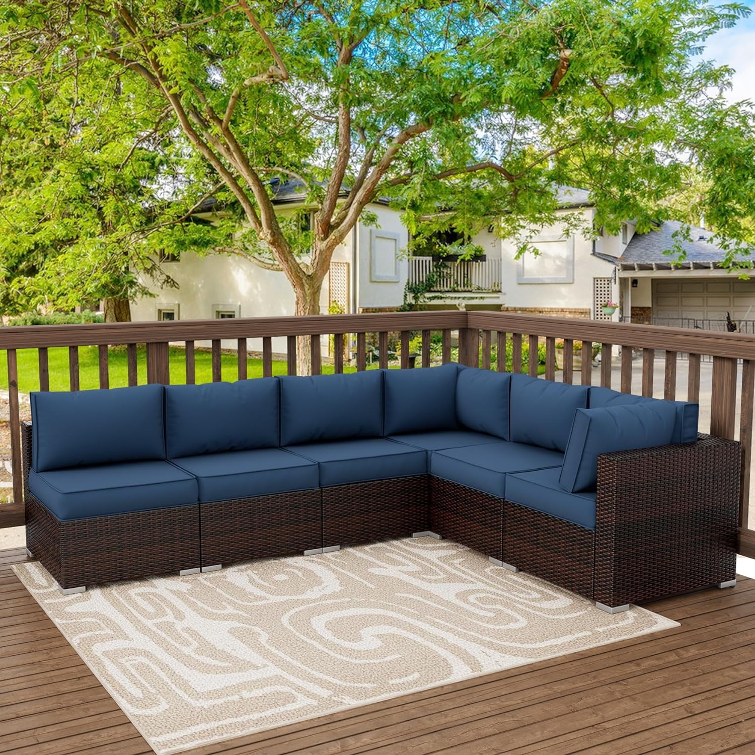 ELPOSUN Outdoor Cushions for Patio Furniture Replacement, Waterproof Patio Furniture Cushions, Deep Seat Patio Cushions, Patio Seat Cushions for Outdoor Sectional (Blue)