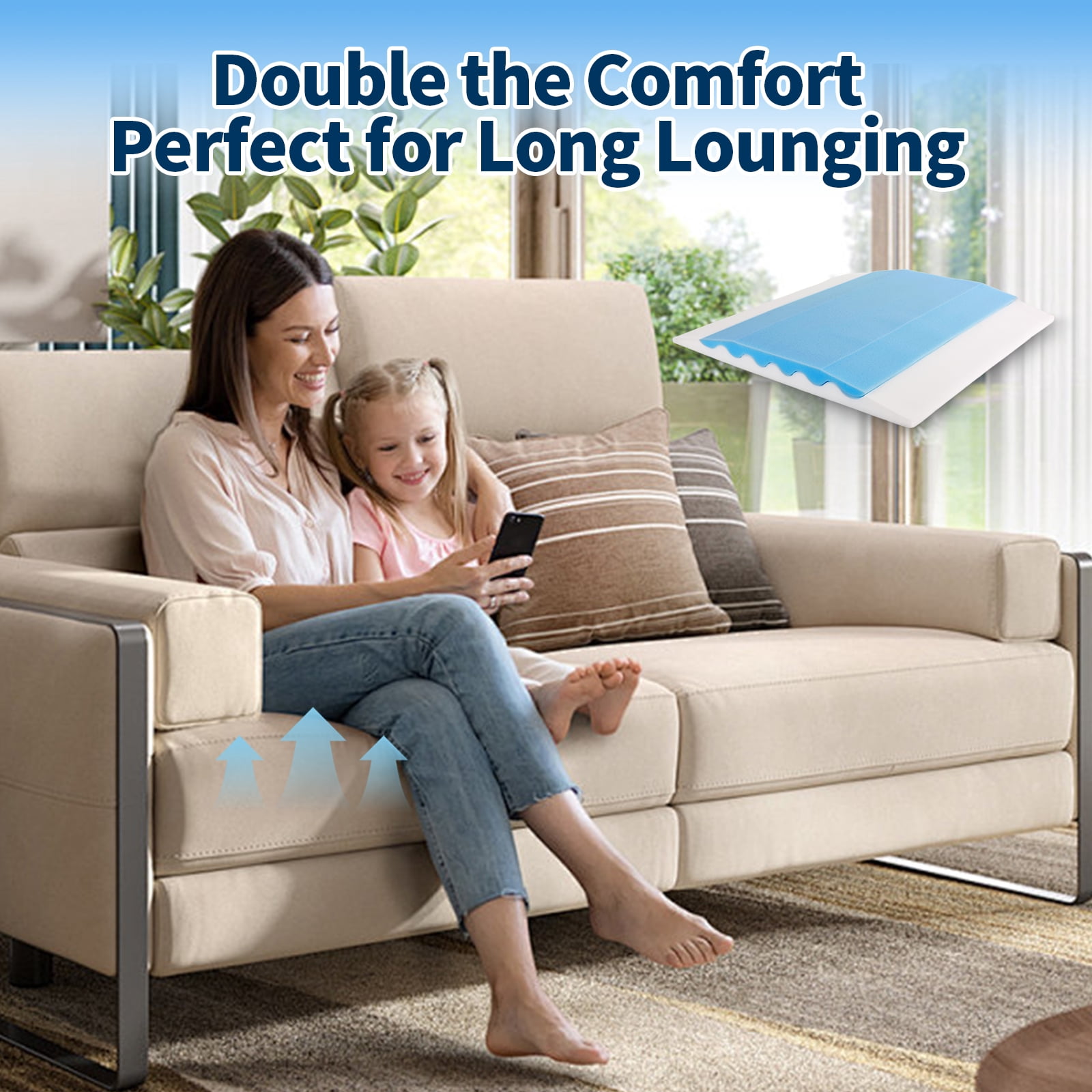 Kabum Supports for Sagging Cushions 2-Piece Wave Foam Sofa Slipcovers, Blue  White
