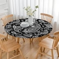thumbnail image 3 of Elastic Edge Boho Chic Tablecloth with Floral Pattern - Vibrant Round Table Cover for Kitchen - Fits 52 to 56 Inch, 3 of 7