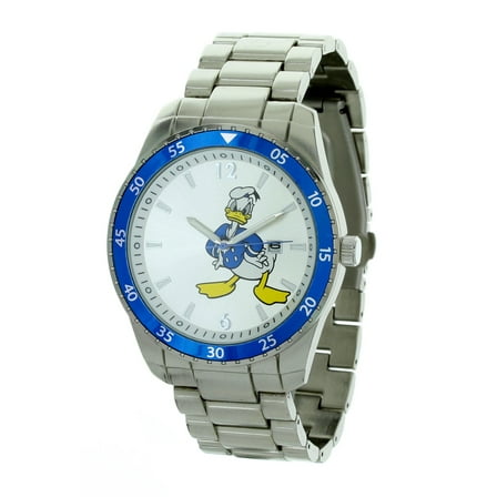 Men's Disney Donald Duck Silver Dial Metal Strap Watch With Blue Bezel And Date DD2071LG