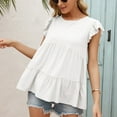 thumbnail image 3 of Lu's Chic Women's Soft Blouse Crew Neck T Shirt Short Sleeve Shirt Cute Loose Fashion Ruched Ruffle Summer White X-Large, 3 of 4