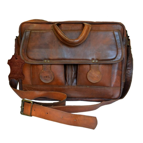 Madosh Genuine Leather Men's Briefcase Office Bag Laptop Brown Crossbody Handbag 12"x16"