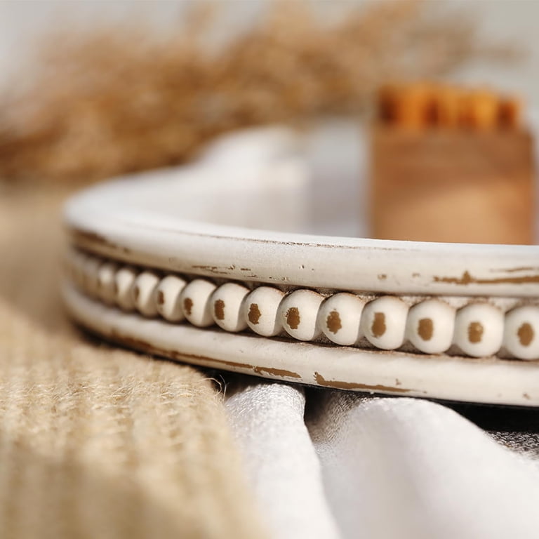 Hanobe Beaded Edge Whitewashed Wood Oval Tray photo 3