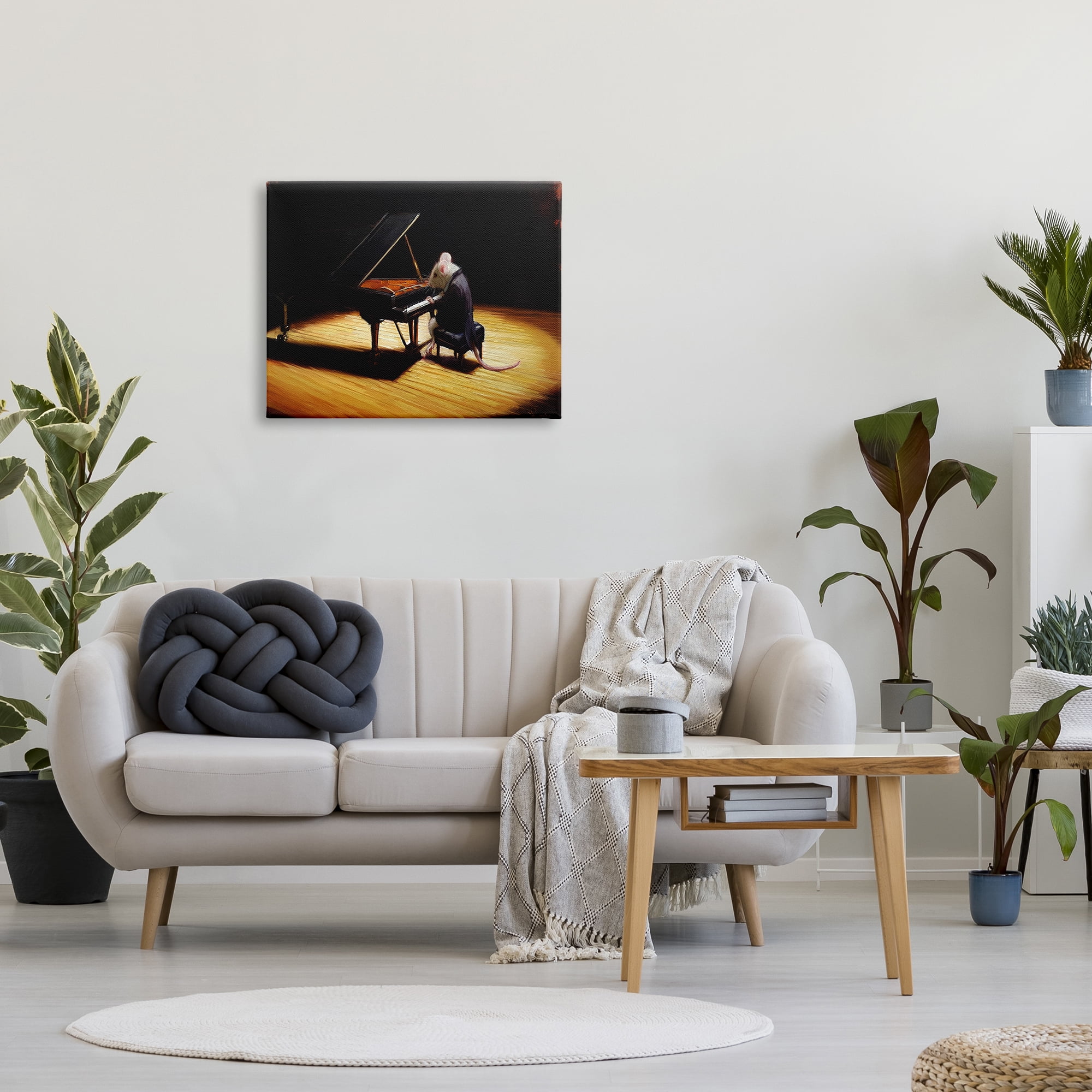 Stupell Industries Mouse Musician Playing Grand Piano Stage Spotlight Painting Gallery Wrapped Canvas Print Wall Art, Design by Lucia Heffernan