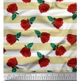 thumbnail image 1 of Soimoi Beige Georgette Viscose Fabric Stripe,Leaves & Rose Floral Print Fabric by the Yard 42 Inch Wide, 1 of 1