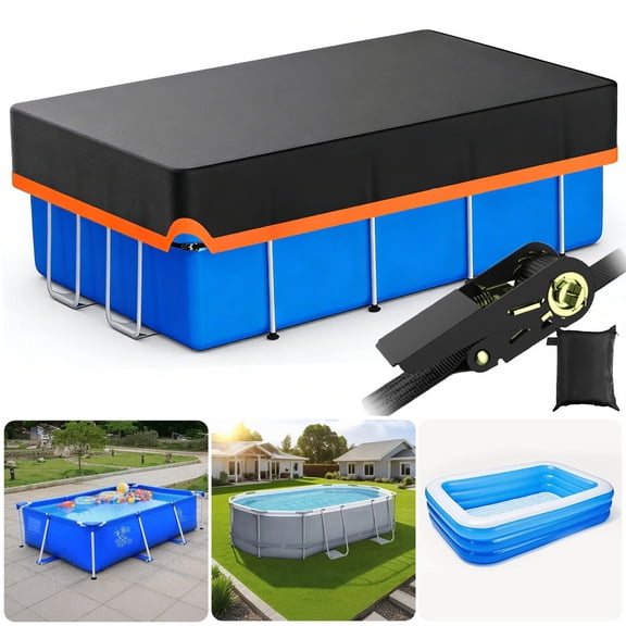 SHELTUSE 8X14FT 16x32 FT Rectangular Pool Covers for Above Ground Pools, Heavy Duty Solar Pool Cover for Rectangle/Oval Frame Pool, Winter Pool Cover for Waterproof & Dustproof
