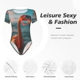 thumbnail image 6 of Daiia Swimming Goggled Flamingo print Women's Crew Neck Short Sleeve Bodysuit Fashion Tops Fit Casual Basic Extender Bodysuit-Medium, 6 of 9