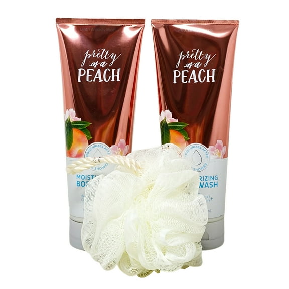 Bath and Body Works Pretty As A Peach 2 Pack Moisturizing Body Wash Set with a Shower Loofah