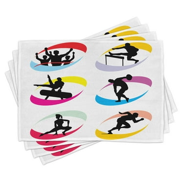 Ambesonne Olympics Place Mats Set of 4, Sport Games Jogging Art, Standard Size, Black Red
