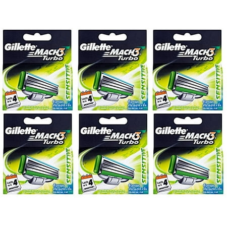 Gillette Mach3 Turbo Sensitive Refill Blade Cartridges, 4 Count (Pack of 6)