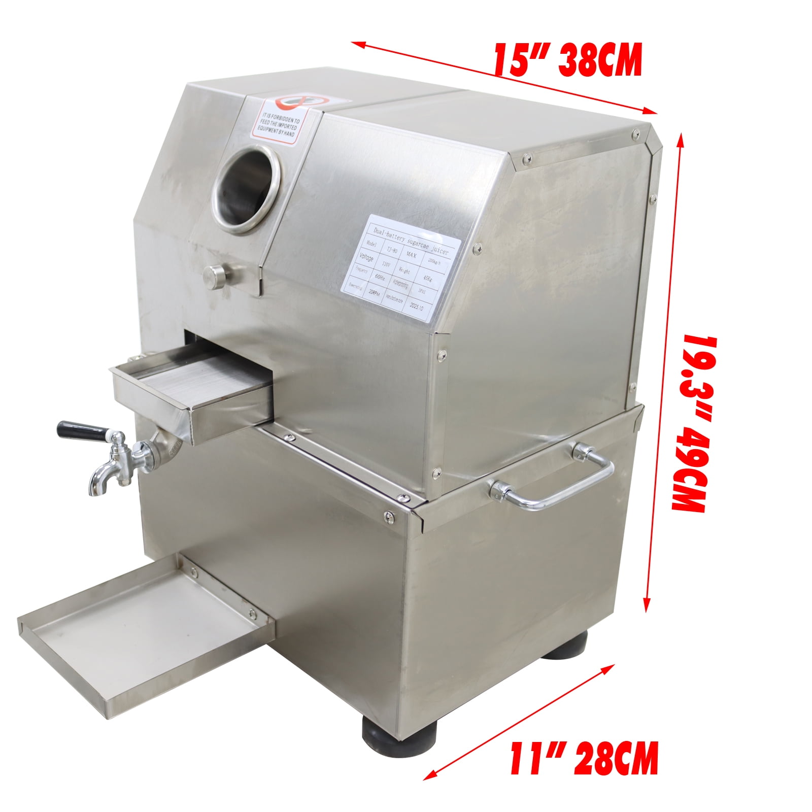 3-Roller Sugarcane Juicer Extractor Electric Desktop Stainless Steel 110V