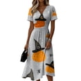 thumbnail image 2 of Women's Halloween Dress 2026 V-Neck Short Sleeve Wrap Midi Dress Spooky Halloween Print Halloween Cosplay Costumes, 2 of 5