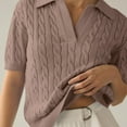 thumbnail image 6 of Clearance!NMMUED Short Sleeve Sweater for Women, Summer Sweaters for Women Lightweight, Lightweight Sweaters for Women, Lapel Collar Shirt Women, Knit Tops for Women, Pink M, 6 of 7