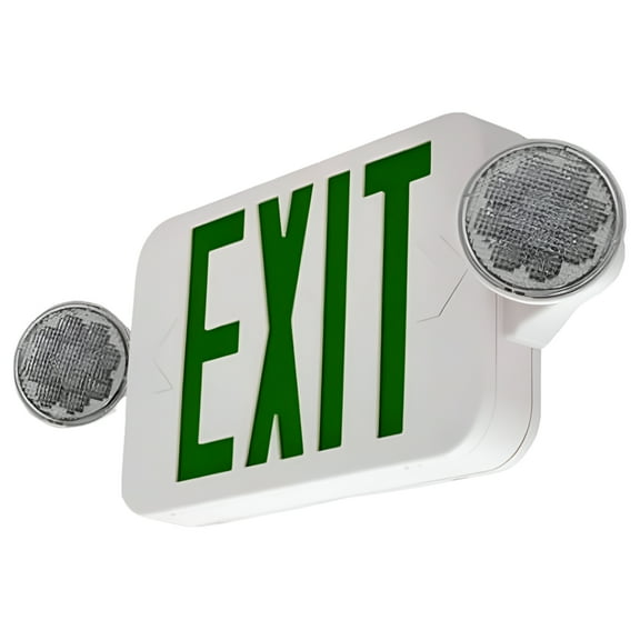 LFI Lights - Hardwired Green Compact Combo Exit Sign Emergency Light - High Output- COMBOGJR2
