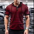 thumbnail image 2 of RYDCOT Men's Casual Short Sleeve Stripe Cotton Hoodie Pullover with Buttons and Drawstring Soft Muscle Fit Athletic Workout Top Red, 2 of 6