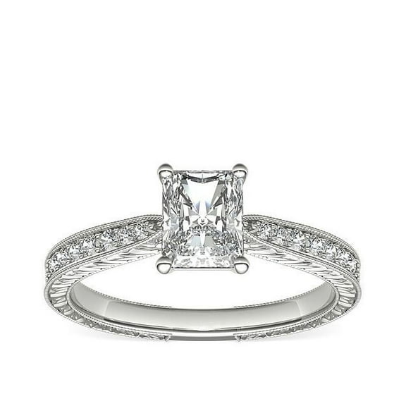 0.70 T.C.W Brilliant Radiant Cut Genuine Diamond Solitaire with Accents Elegant Ring for Engagement Solid 14K White Gold Size 7
