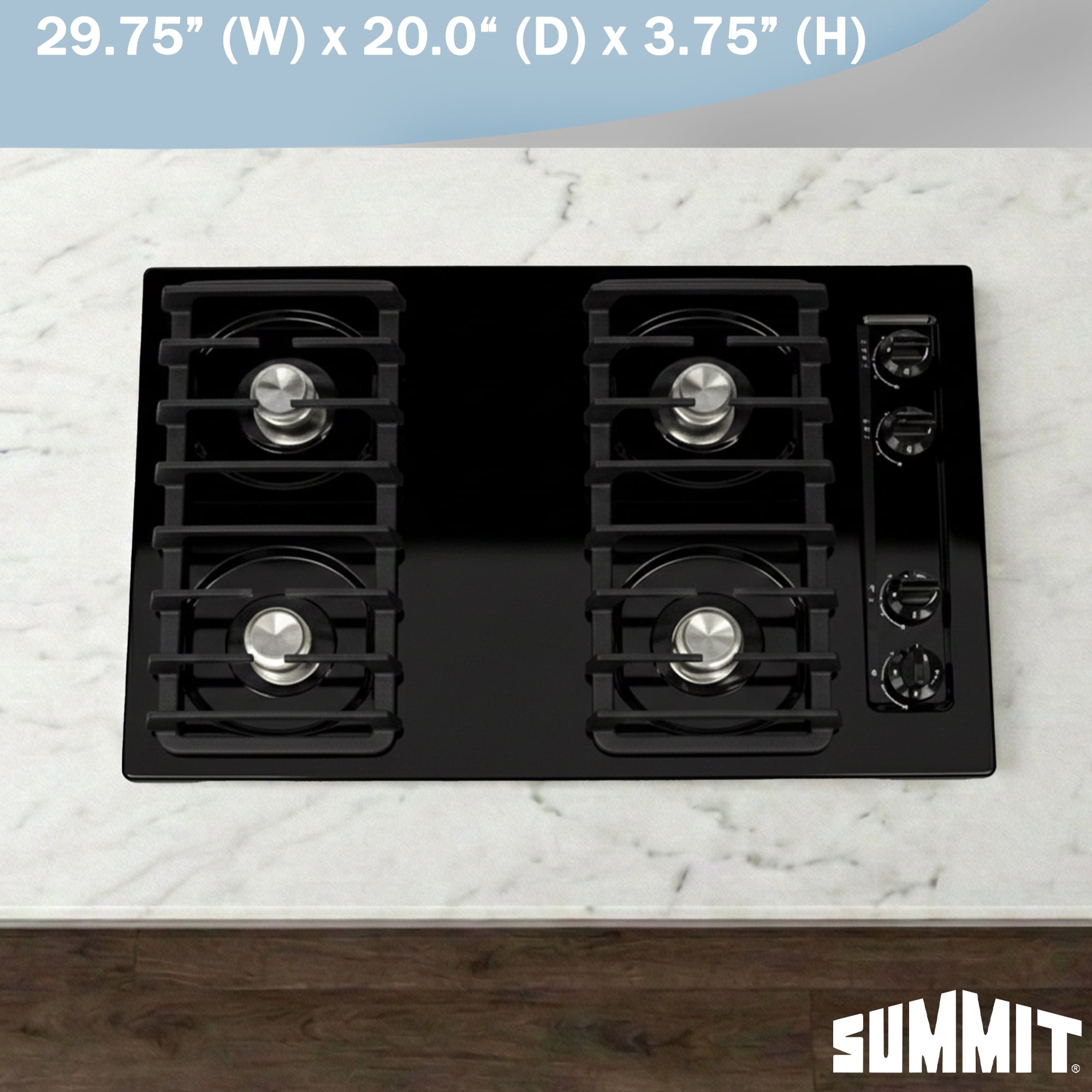 Summit 30" Gas Cooktop, 4-Burner, Electric Ignition, 115V, Black - TNL053I