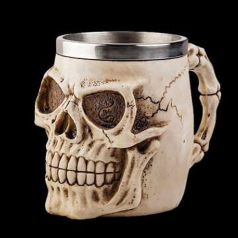 Creative Stainless Steel 3D Skull Goblet Beer Mug Drinking Cup Color:Silver 