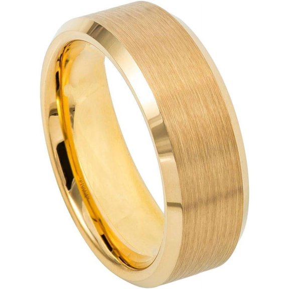 Ring for Men and Women Gifts With Thought Ring Yellow Gold IP Brushed Center, Shiny Beveled Edge – 8mm Wedding Band Ring Ideal Rings for Couples