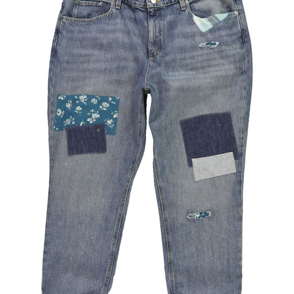 Ralph Lauren Womens Patchwork Boyfriend Fit Jeans, Blue, Plus Size, 14W