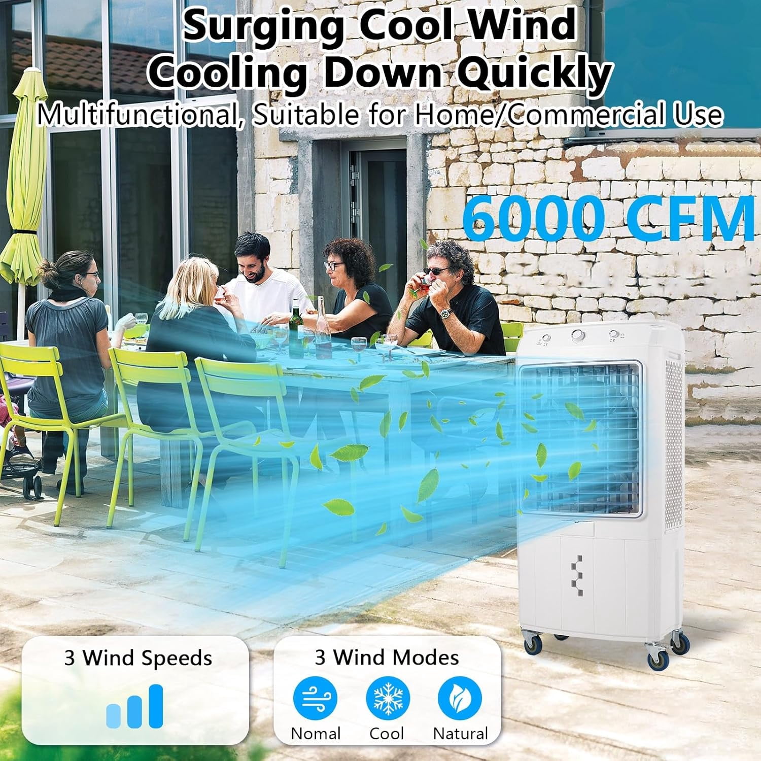 IdealHouse 6000 CFM Evaporative Air Cooler, 15.8 Gallon Swamp Cooler with 120°Oscillation, 3 Speeds and Modes, 3-In-1 Swamp Cooler Air Conditioner, Portable Air Cooler Fan for Indoor Garage