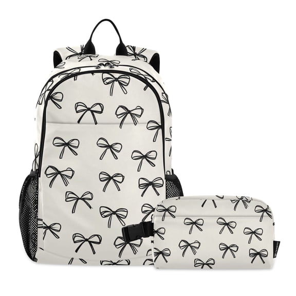 ALAZA Bows Beige School Backpack Lunch Box Set Student Bookbag