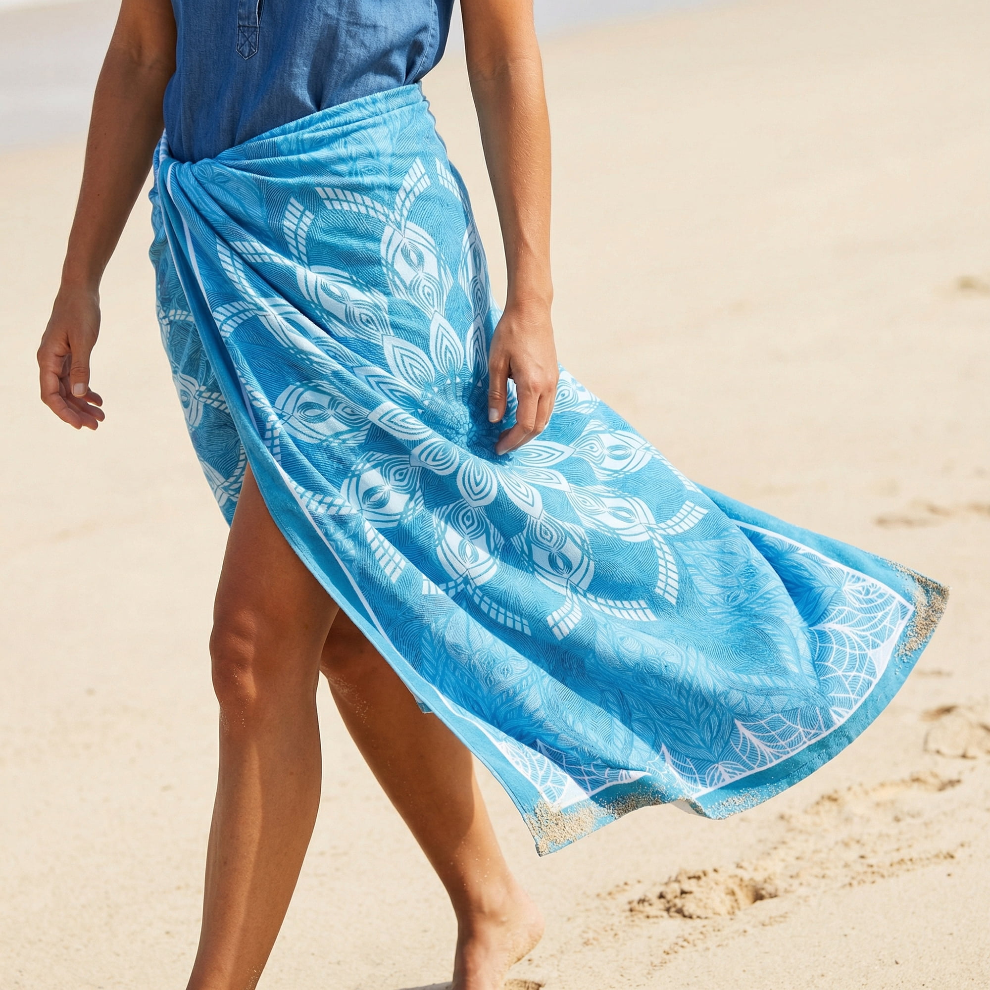 Unique Bargains 2 Pack Absorbent Lightweight Beach Towel Turquoise/MultiColor 71" x 35"