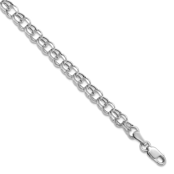 14k White Gold 4.5mm Hollow Double Link Charm Bracelet Link Charm Bracelet for Women - 1.7 Grams