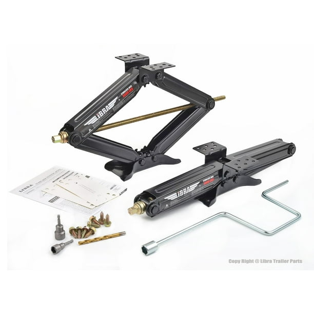 Set 2 Libra Premium 24 5000lbs Rv Trailer Stabilizer Leveling Scissor Jacks W Dual Power Drill Sockets Mounting Hardware Set Walmart Com Walmart Com