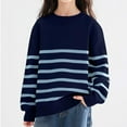 thumbnail image 6 of AHTJRT Girls Oversized Striped Sweater Kids Children Fall Winter Fashion Crewneck Pullover Thermal Soft Knitted Basic Top Navy 5-6 Years, 6 of 6