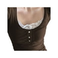 thumbnail image 4 of LMLYSoH Women Fashion Lace Stitching T-Shirt Long Sleeve Sweet Temperament Shirts Square Neck Spring Fall Tops, 4 of 7