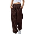 thumbnail image 5 of HAXMNOU Women's Cinch Bottom Sweatpants Pockets High Waist Sporty Gym Fit Jogger Pants Lounge Trousers Coffee M, 5 of 6