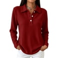 thumbnail image 2 of Waffle Knit Tops for Women Long Sleeve Collared Work Golf Polo Shirt 2XL, 2 of 7