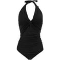 thumbnail image 3 of ZECATL Maternity Swimwear One Piece Halter Pregnancy Swimsuit Solid Bathing Suit with Drawstring Adjustable Black(L, 3 of 7