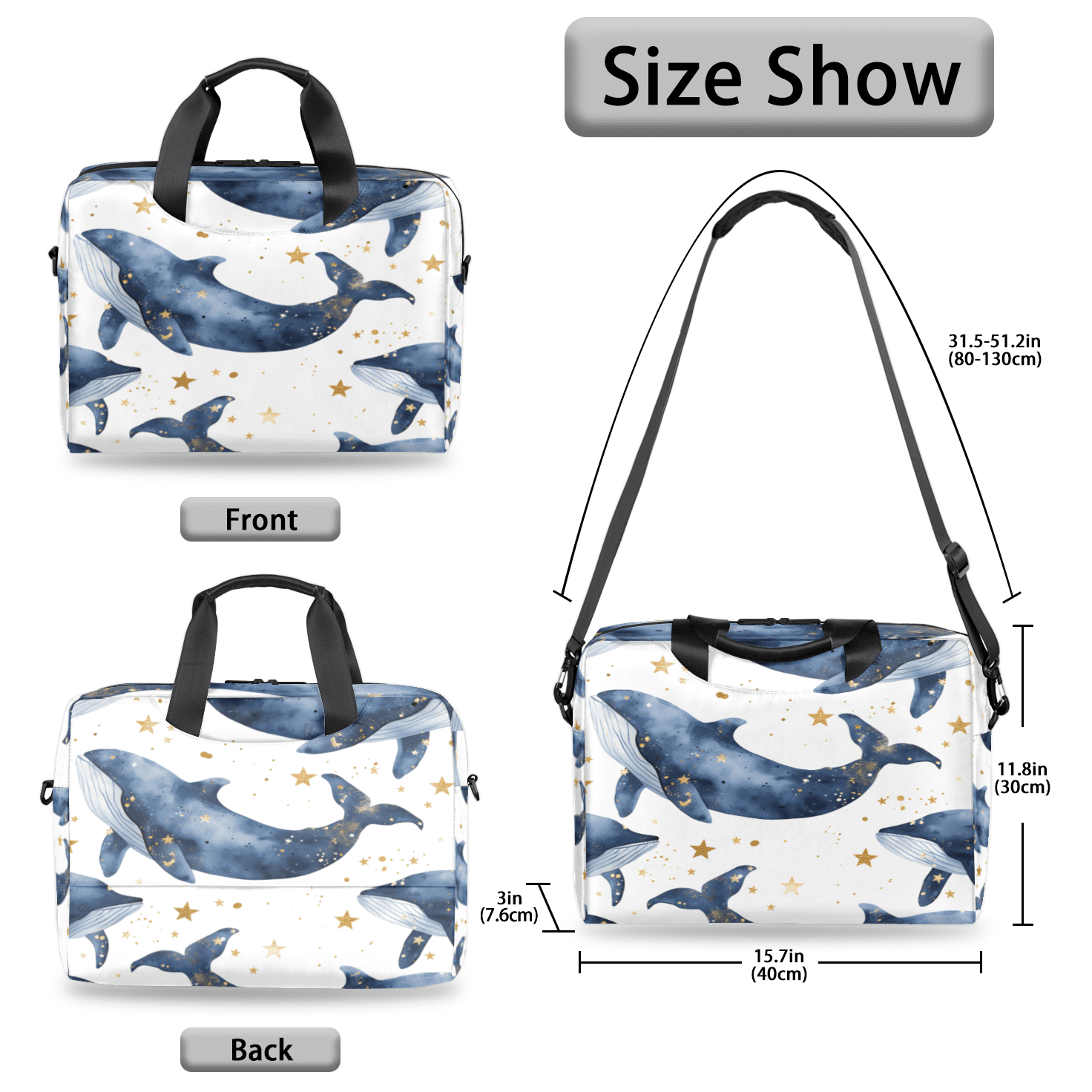 Herdesigns Whale Laptop Bag for Women Men, Computer Case Briefcase Messenger Bags, 15-15.6 inch Laptop Sleeve Shoulder Bag