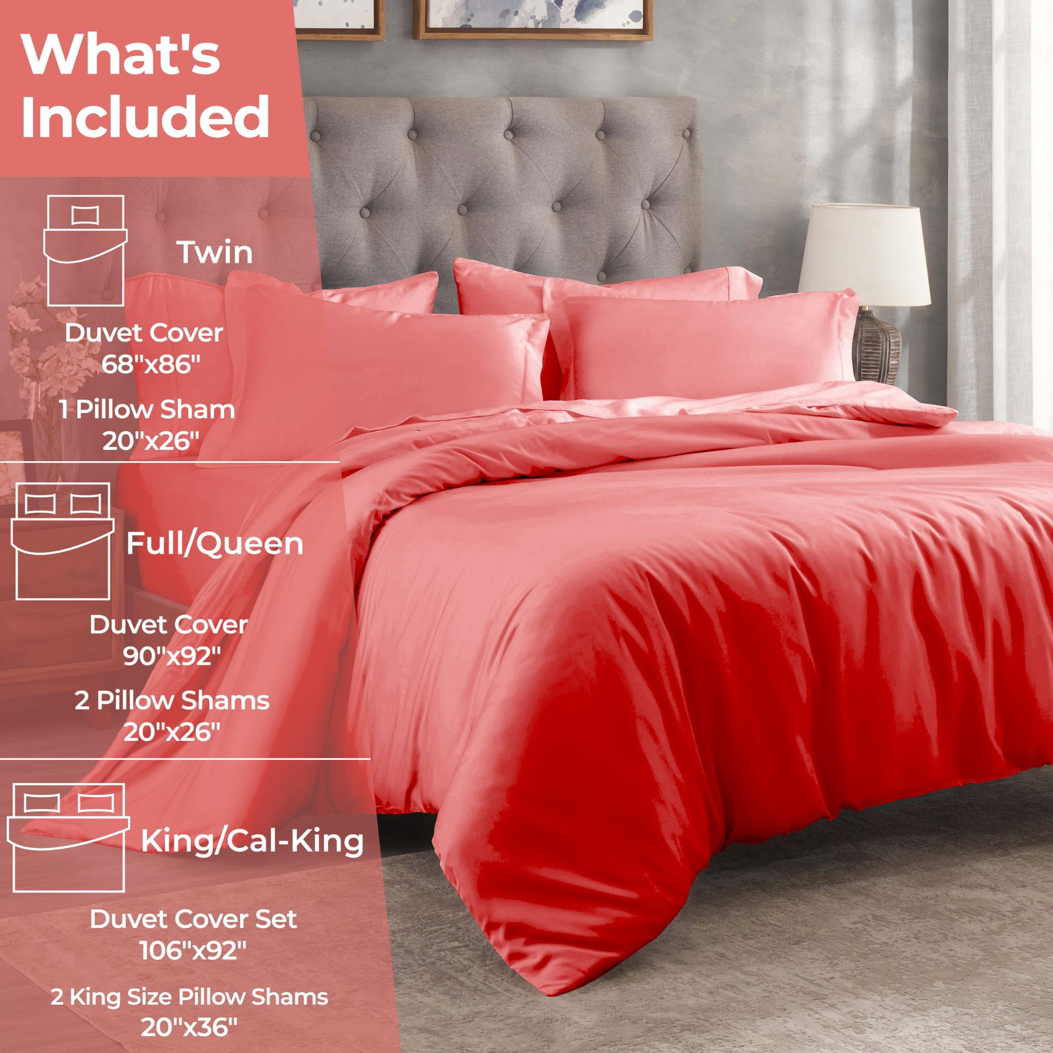 Superior Egyptian Cotton 300 Thread Count Duvet Cover Set, King/California King, Coral