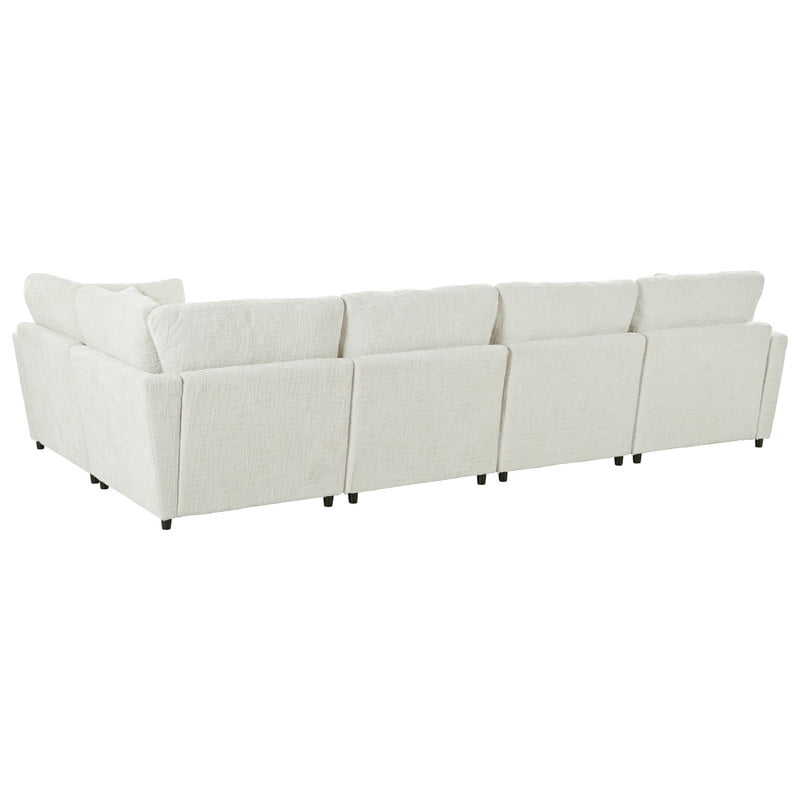 127" U-Shaped Modular Sectional Sofa with Movable Ottoman, 6-Piece Chenille Fabric Couch, Convertible Corner Sofa with Pine Wood Frame, Modern Deep Seat Sofa Set for Living Room & Apartment